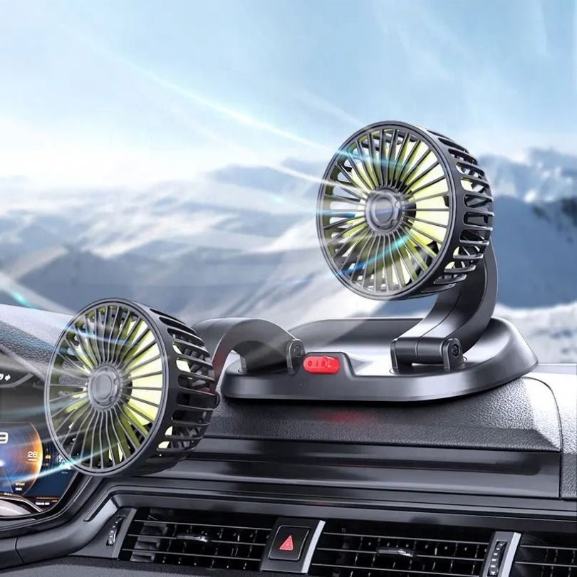 Double headed vehicle fan angle view