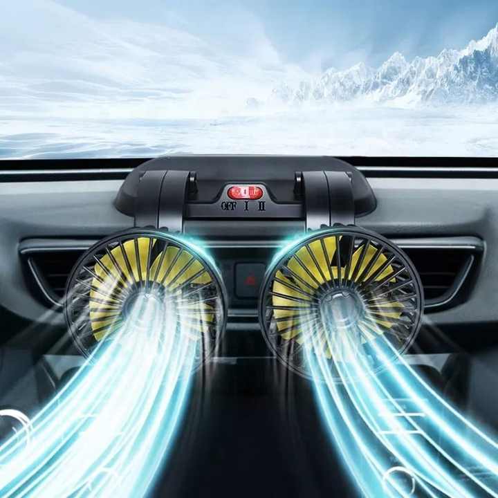 Double headed vehicle fan main view