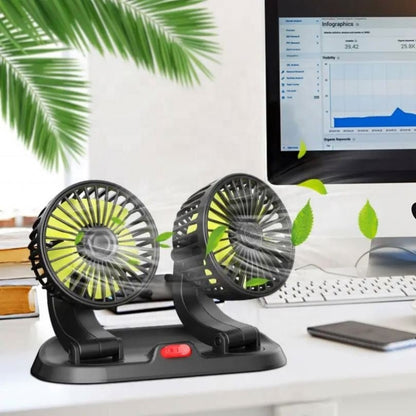Double headed vehicle fan mounted in car