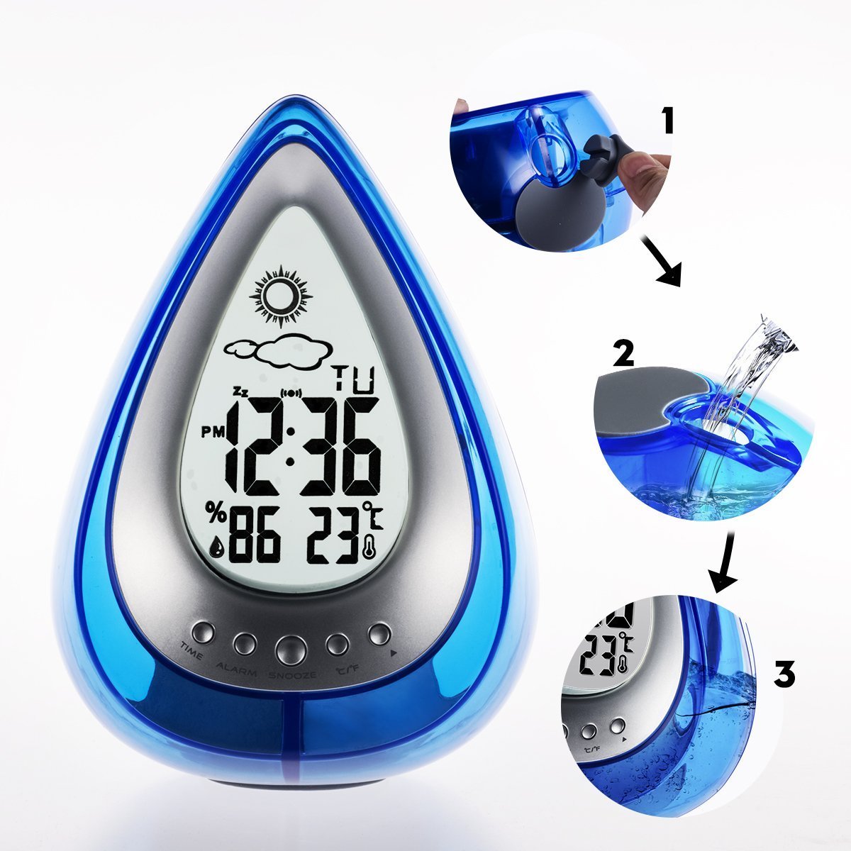 Drop Shaped Digital Alarm Clock on nightstand