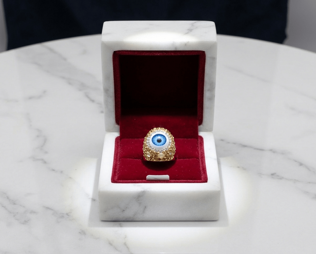 Evil Eye Crystal Statement Ring worn on hand