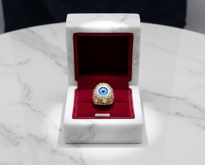 Evil Eye Crystal Statement Ring worn on hand