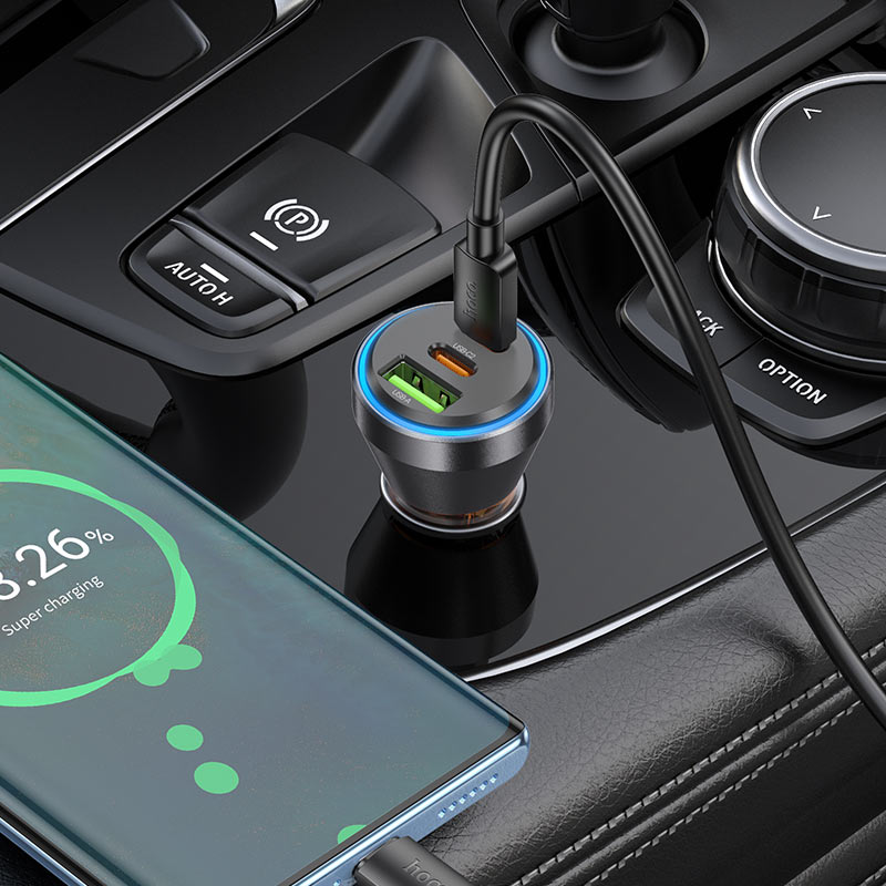 Hoco car charger plugged into car socket
