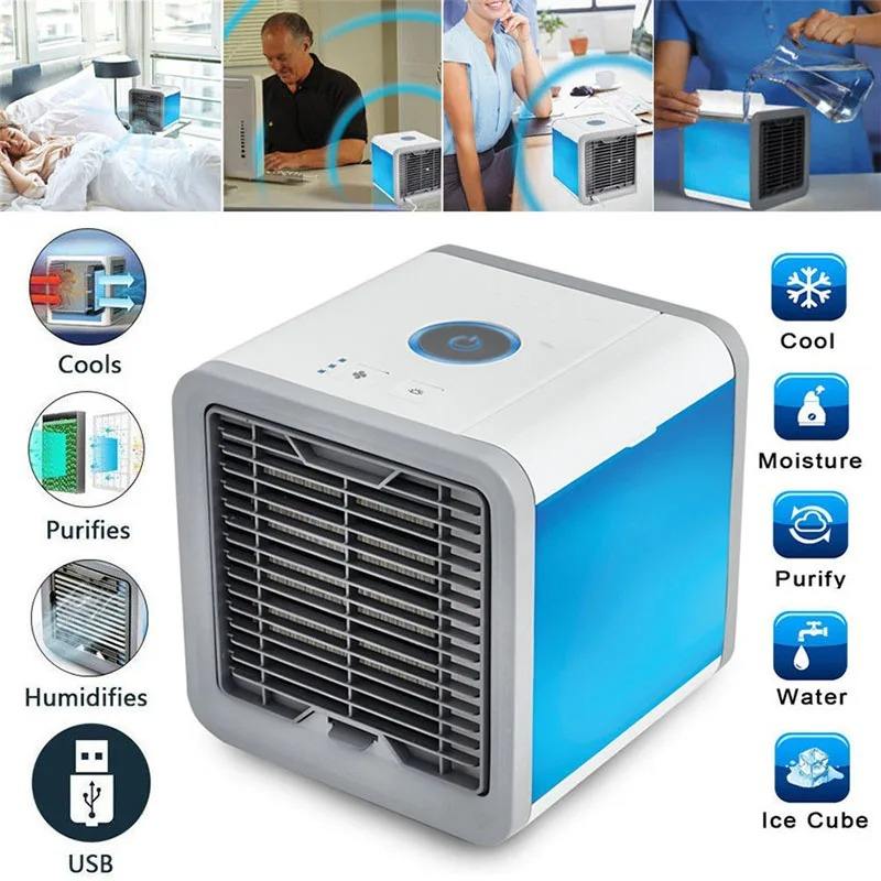 Desktop air cooler with illuminated side panel