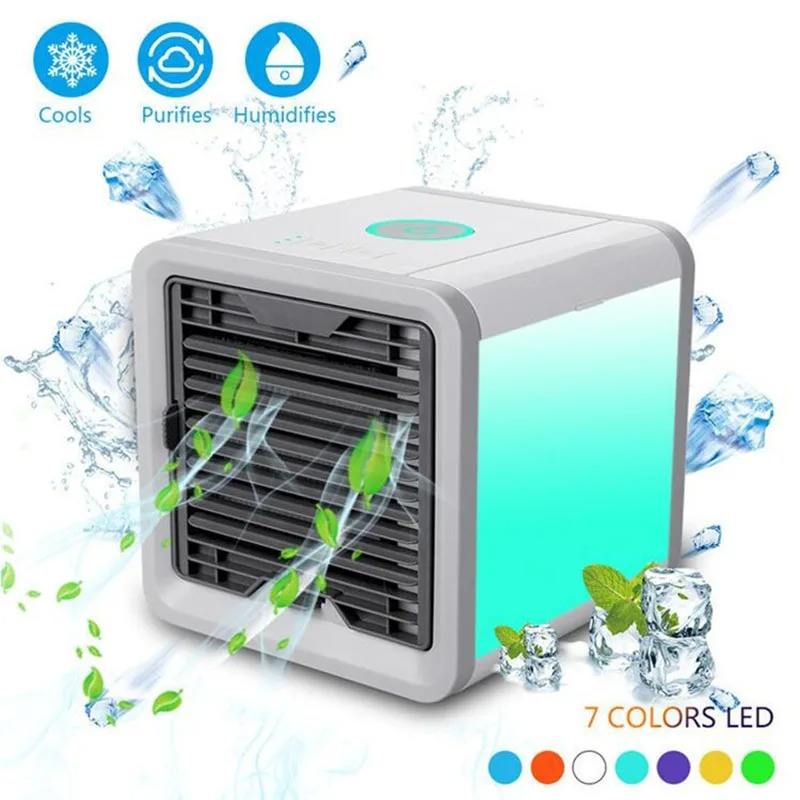 Compact air cooler on desk setup