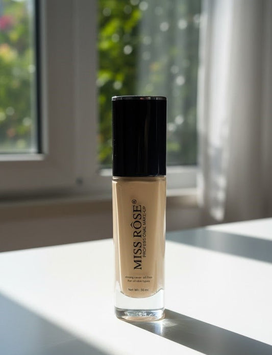 Miss Rose Liquid Foundation bottle in Sand shade