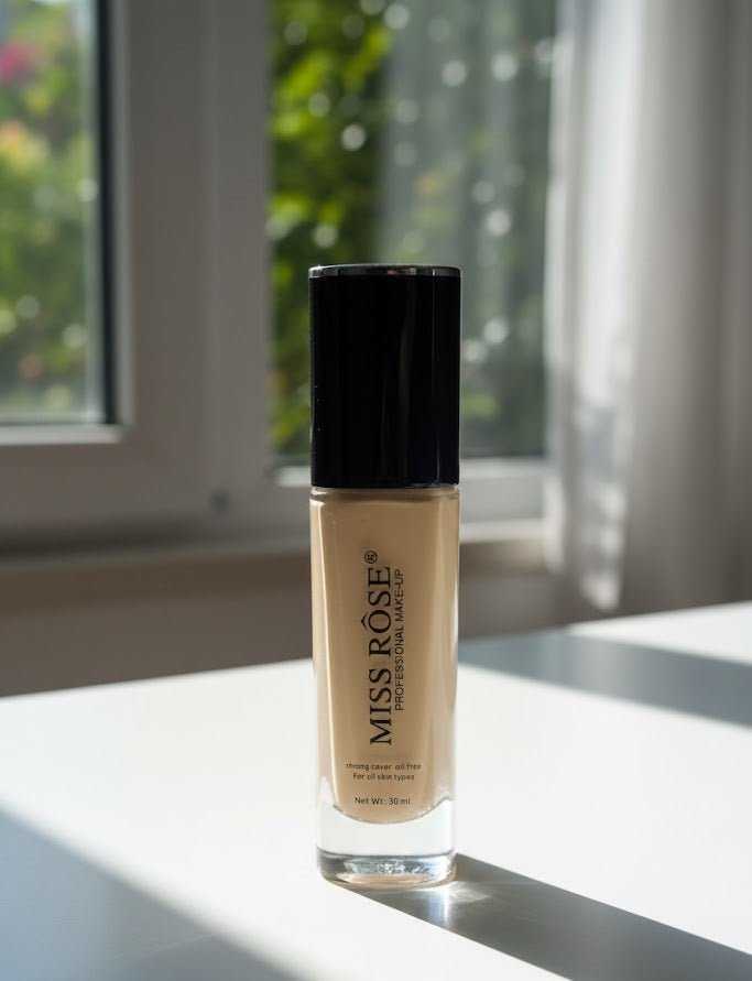 Miss Rose Liquid Foundation bottle in Sand shade