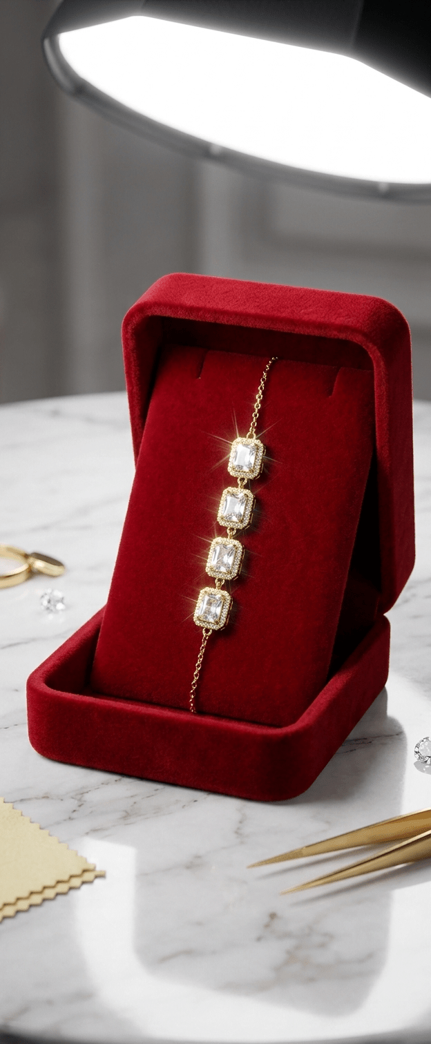 Square Crystal Link Adjustable Bracelet in gold