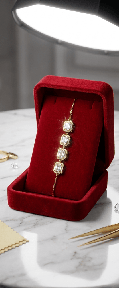 Square Crystal Link Adjustable Bracelet in gold