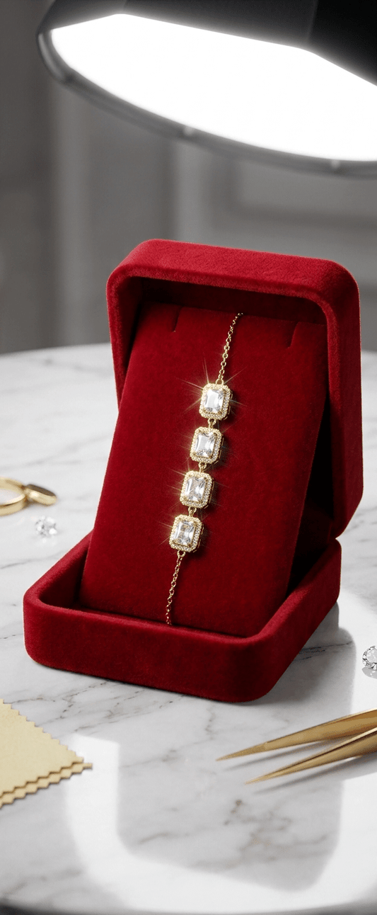 Square Crystal Link Adjustable Bracelet in gold