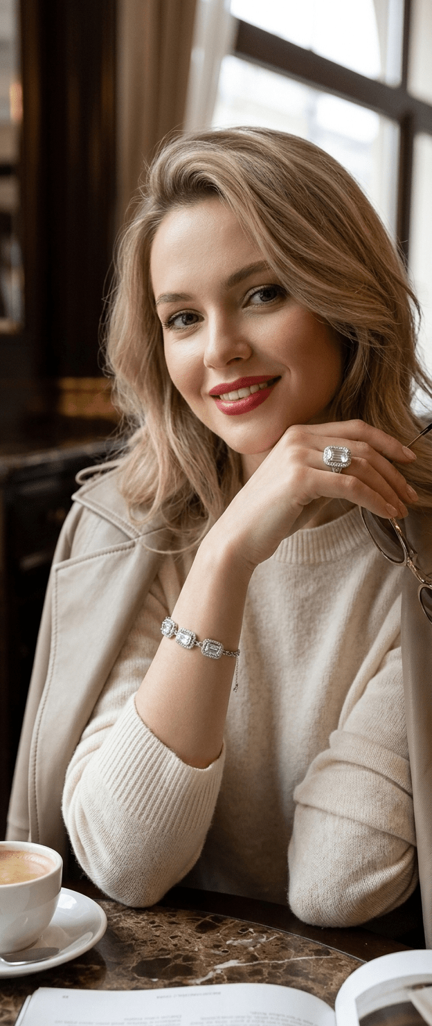 Square Crystal Link Adjustable Bracelet in silver