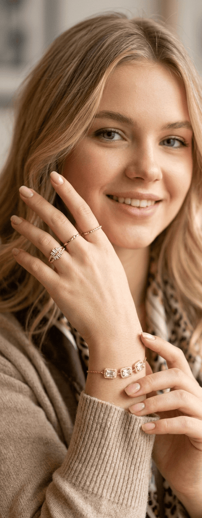 Square Crystal Link Adjustable Bracelet worn on wrist