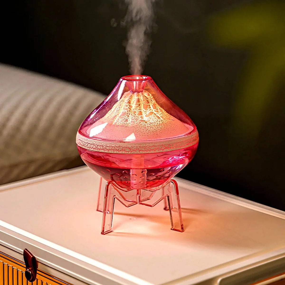 Volcano lamp humidifier with colour-changing LED light
