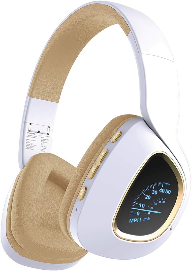 Close-up of the LED speedometer display on the headphone ear cup