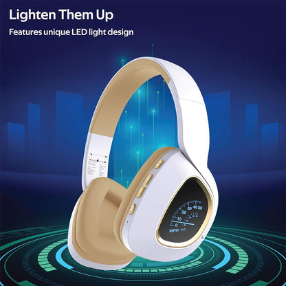 Side view of wireless headphones showing LED display detail