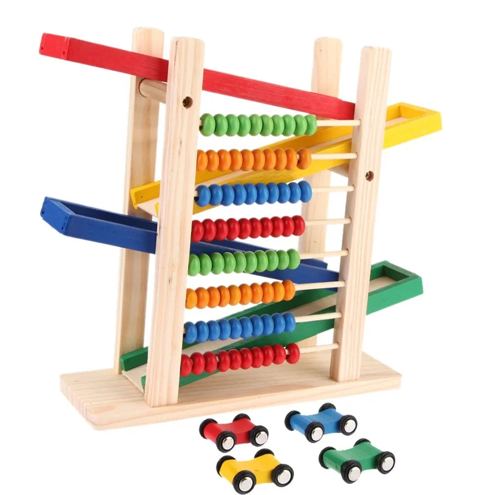 Wooden Abacus & Car Slide Learning Toy child playing