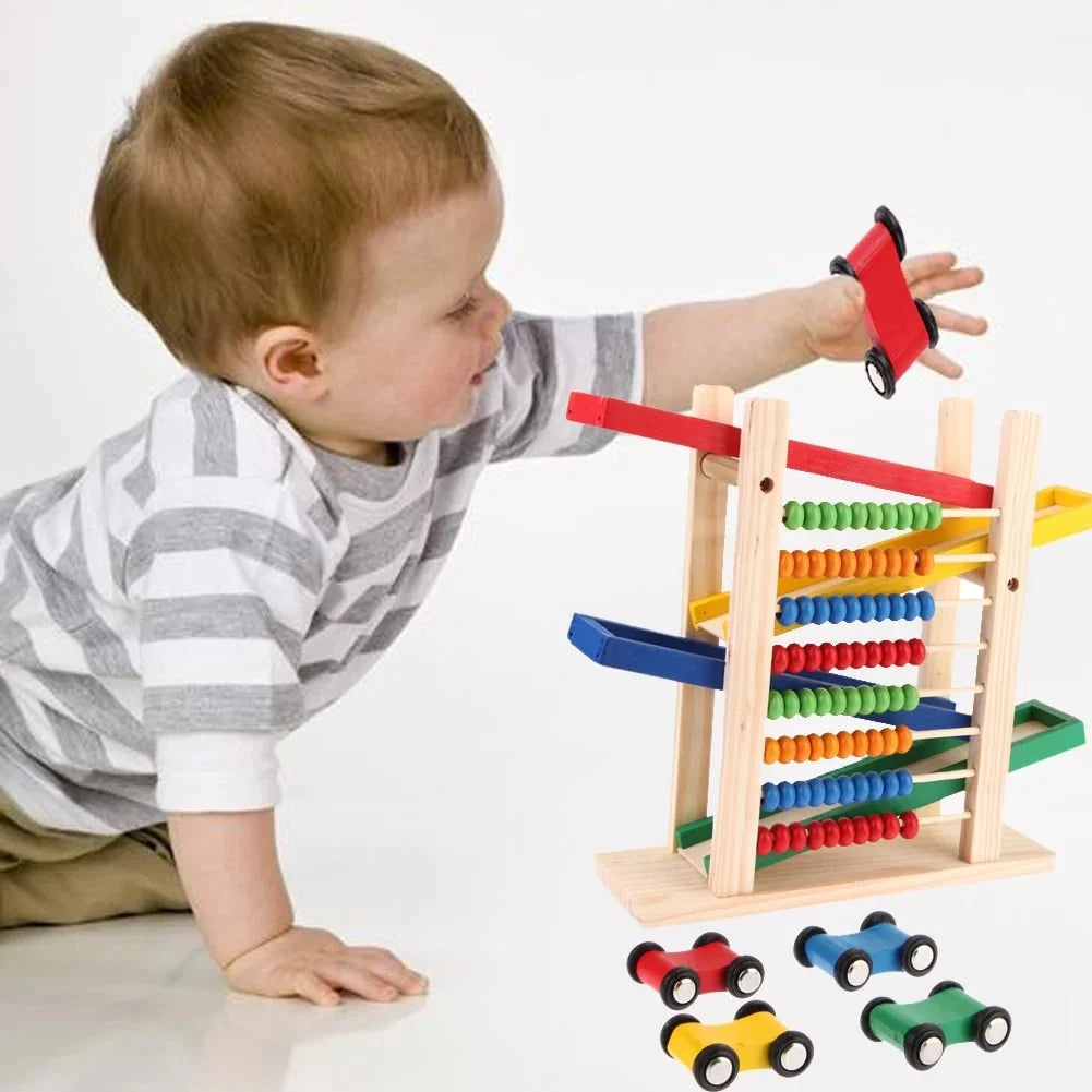 Wooden Abacus & Car Slide Learning Toy counting beads